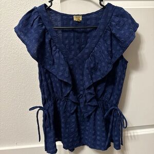 True Craft Navy Ruffled Blouse